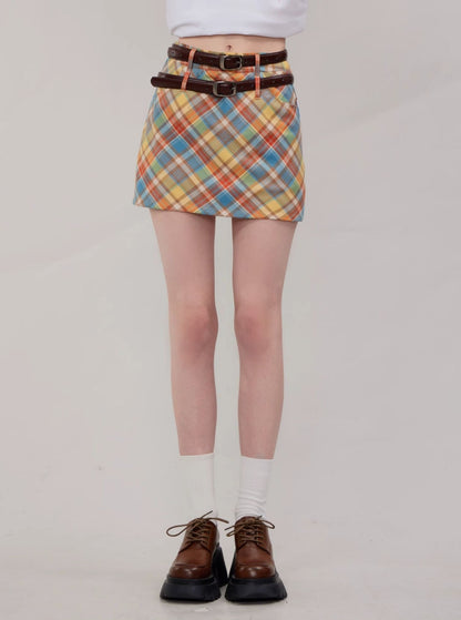 American A-line short plaid skirt