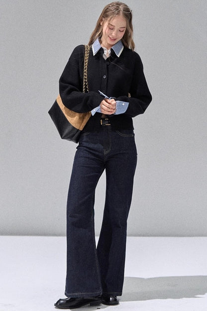 Fake Two Polo Lapel Sweater Skirt Set-Up