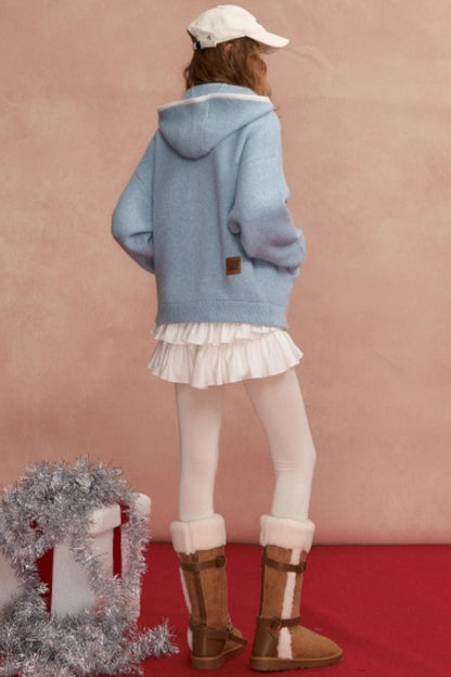 Hooded Cardigan With Contrasting Edges