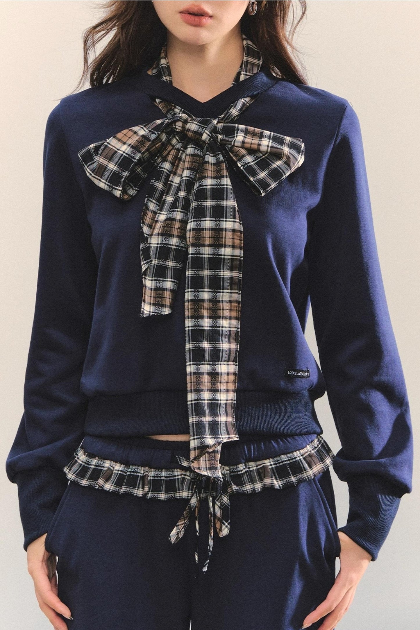 Plaid Sweatshirt Trousers Set-Up