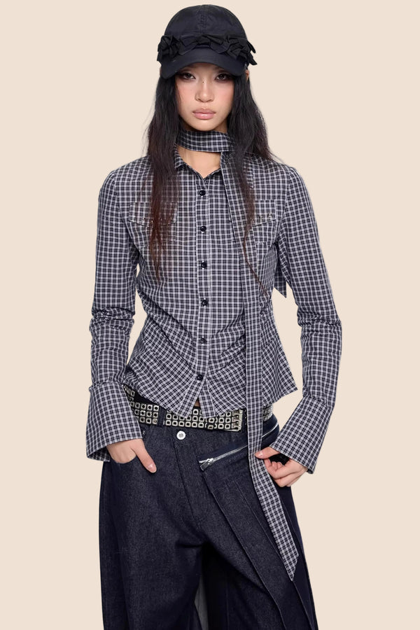 Plaid Retro Lace-Up Shirt