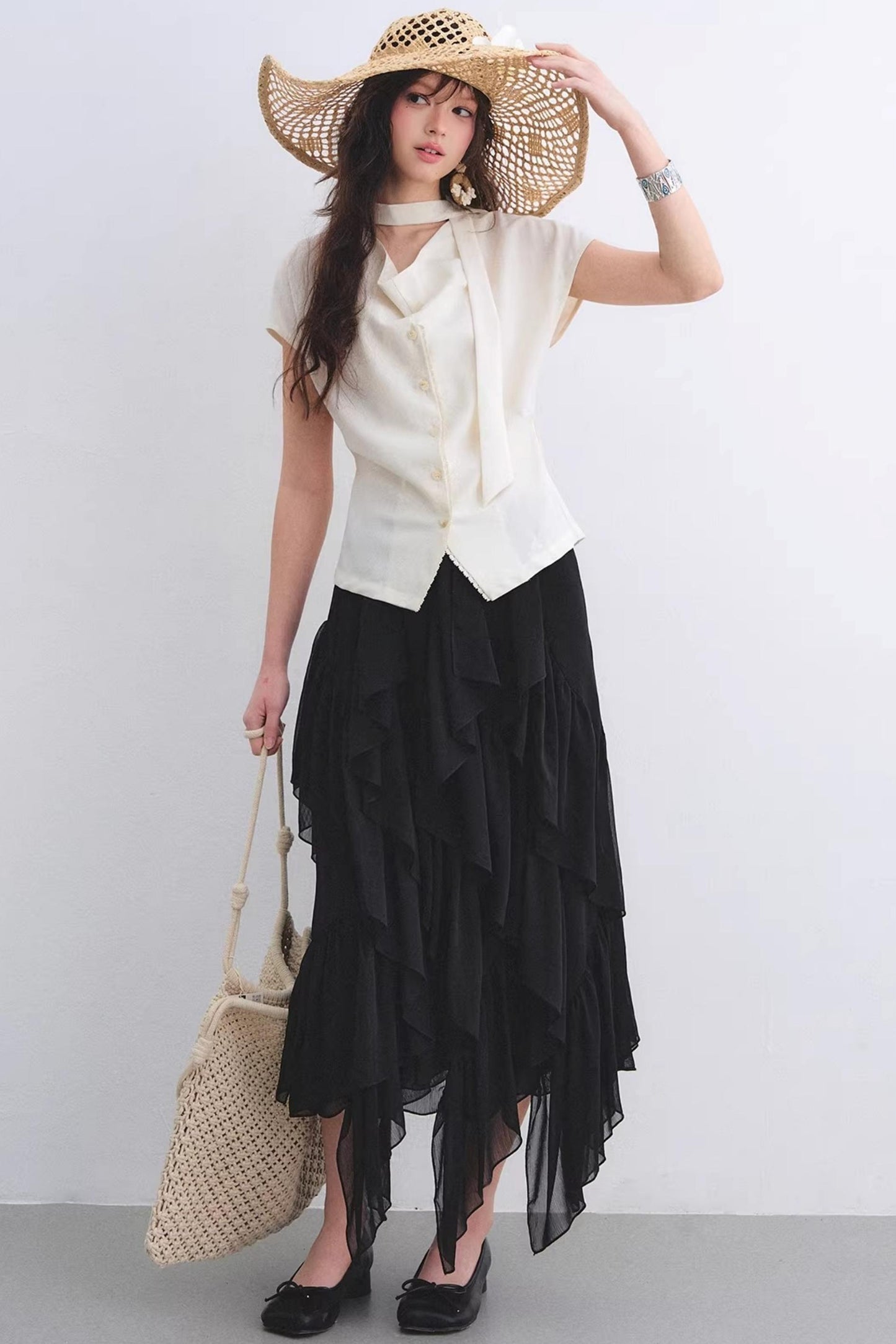 Elastic Chiffon Draping Skirt