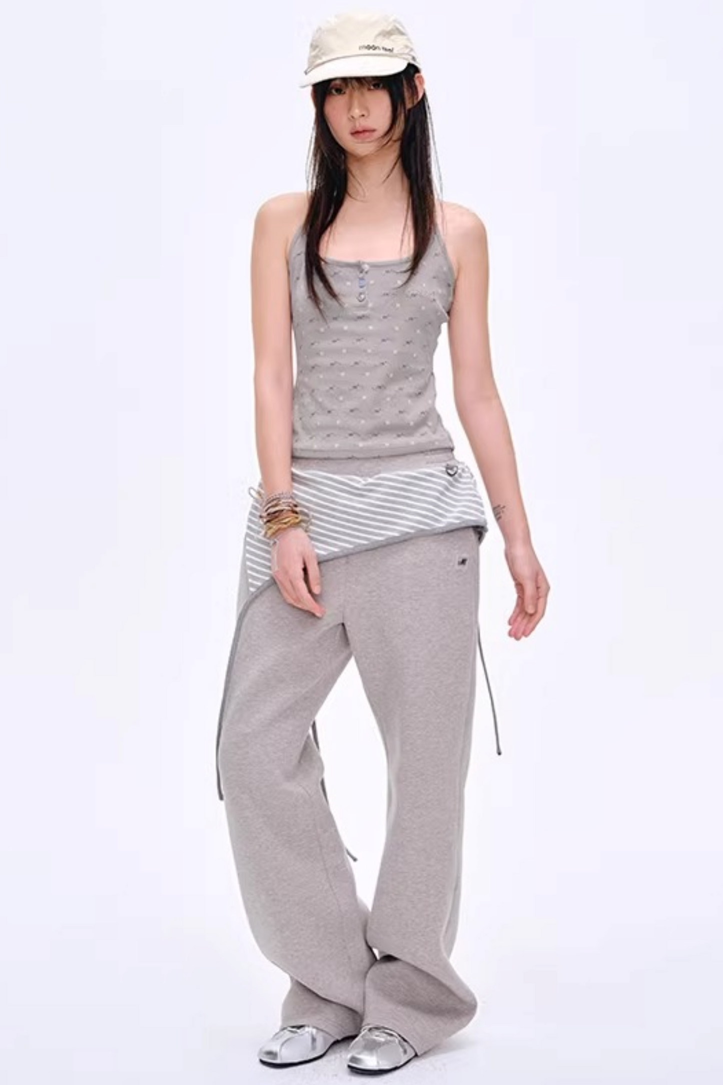 Color-Blocked Cotton Striped Pants