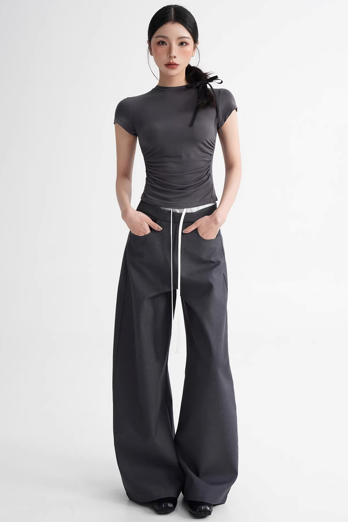 Elegant Color-Blocking Wide-Leg Pants