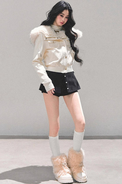 Lamb Wool Hooded Winter Coat