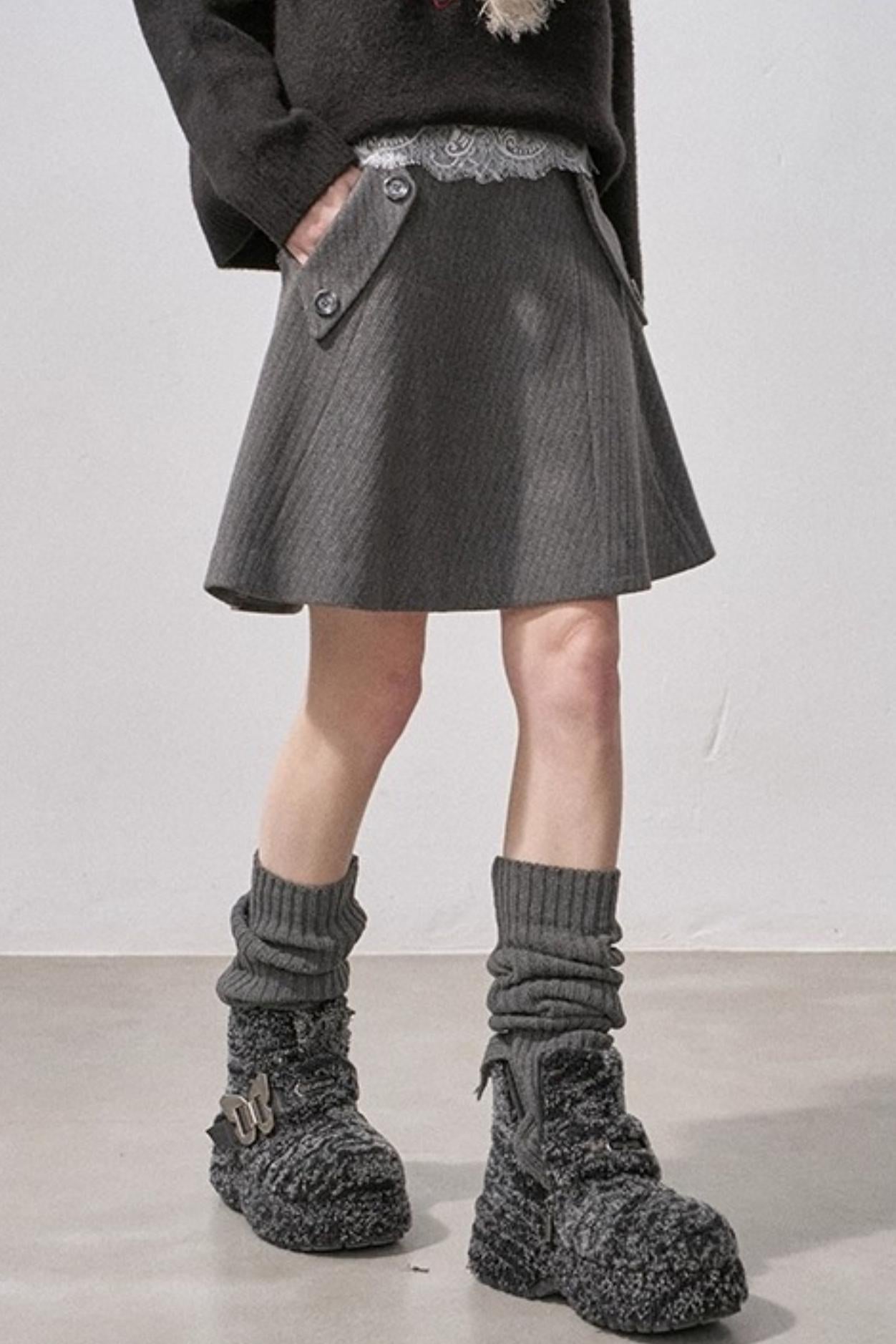 Plaid Wool A-Line Skirt