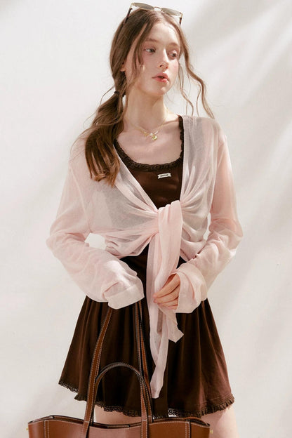 Airy Knit Tie-Up Cardigan