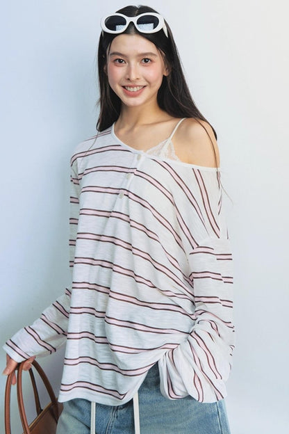 Blue Striped Bag-Up T-Shirt