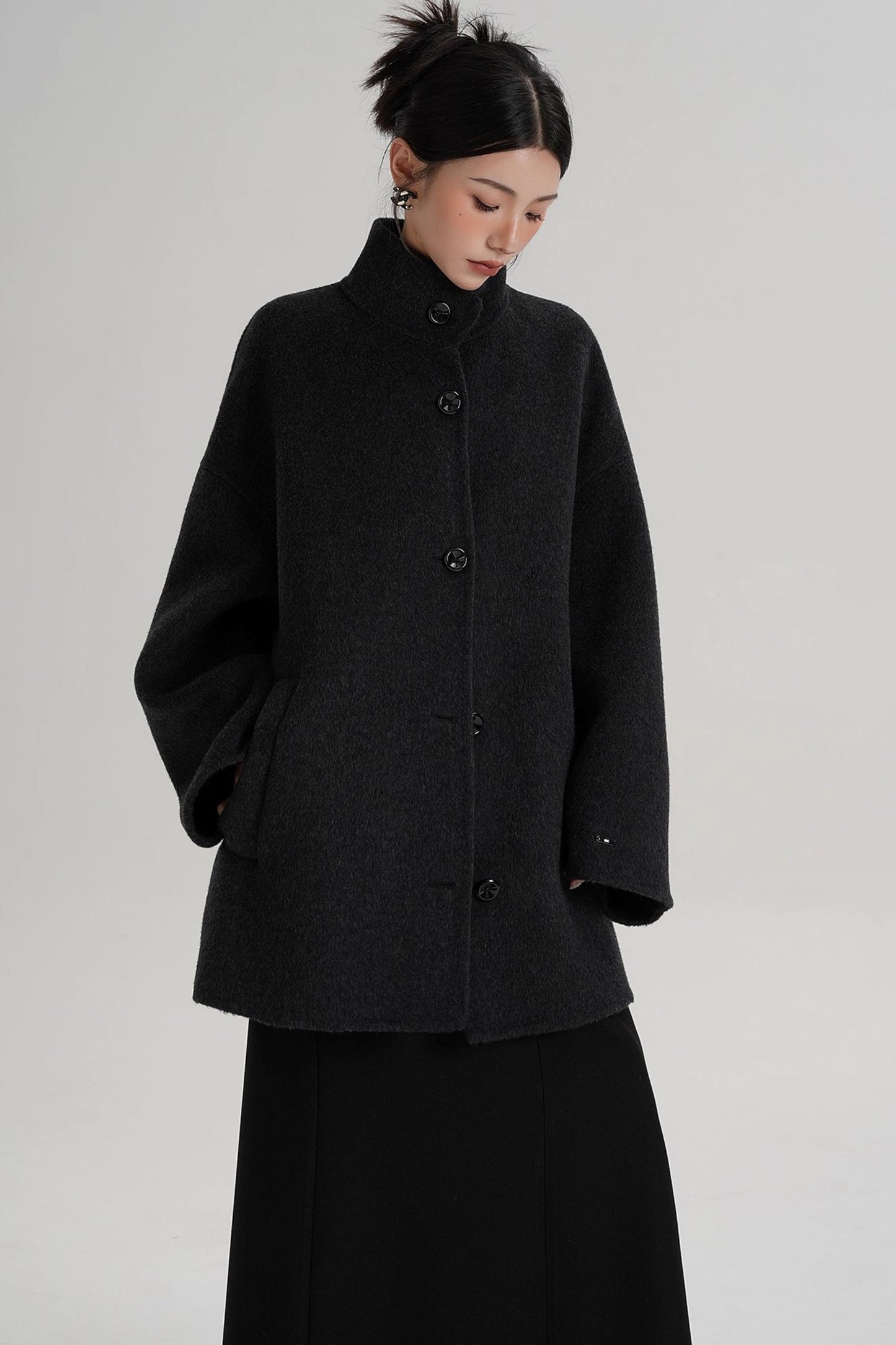 Stand-Up Collar Loose Sleeve Wool Jacket