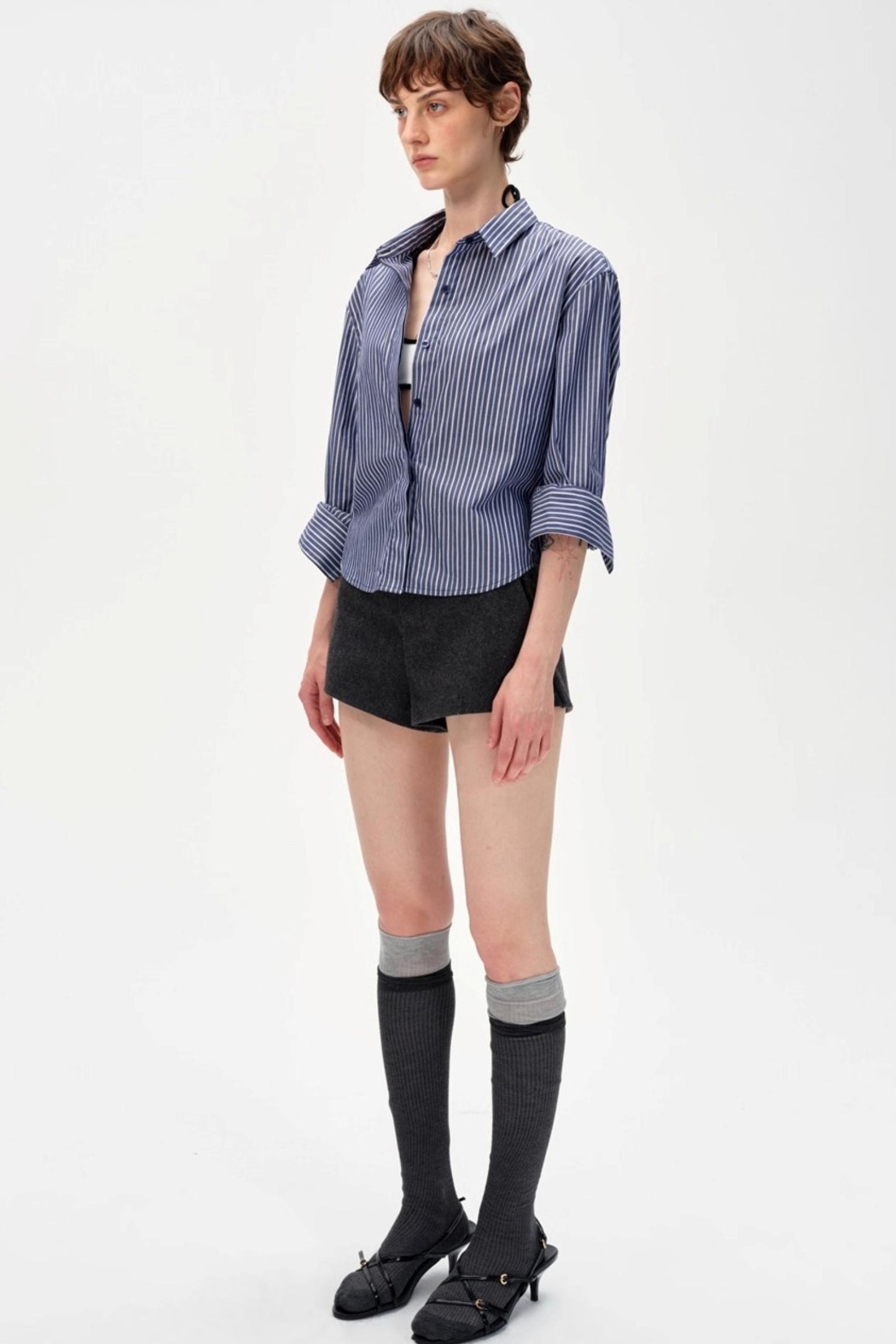 Color-Blocked High-Waisted Suede Shorts