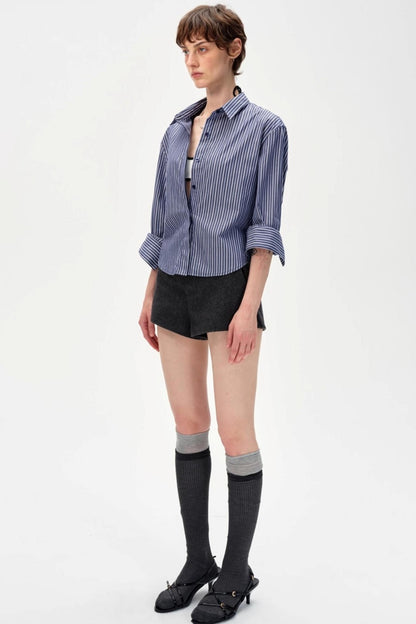 Color-Blocked High-Waisted Suede Shorts