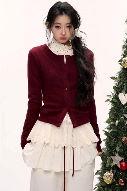 Warm Red Knit Cardigan