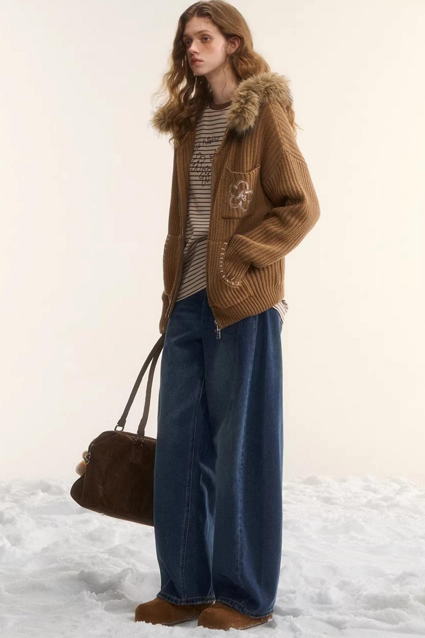 Detachable Fur Hooded Cardigan