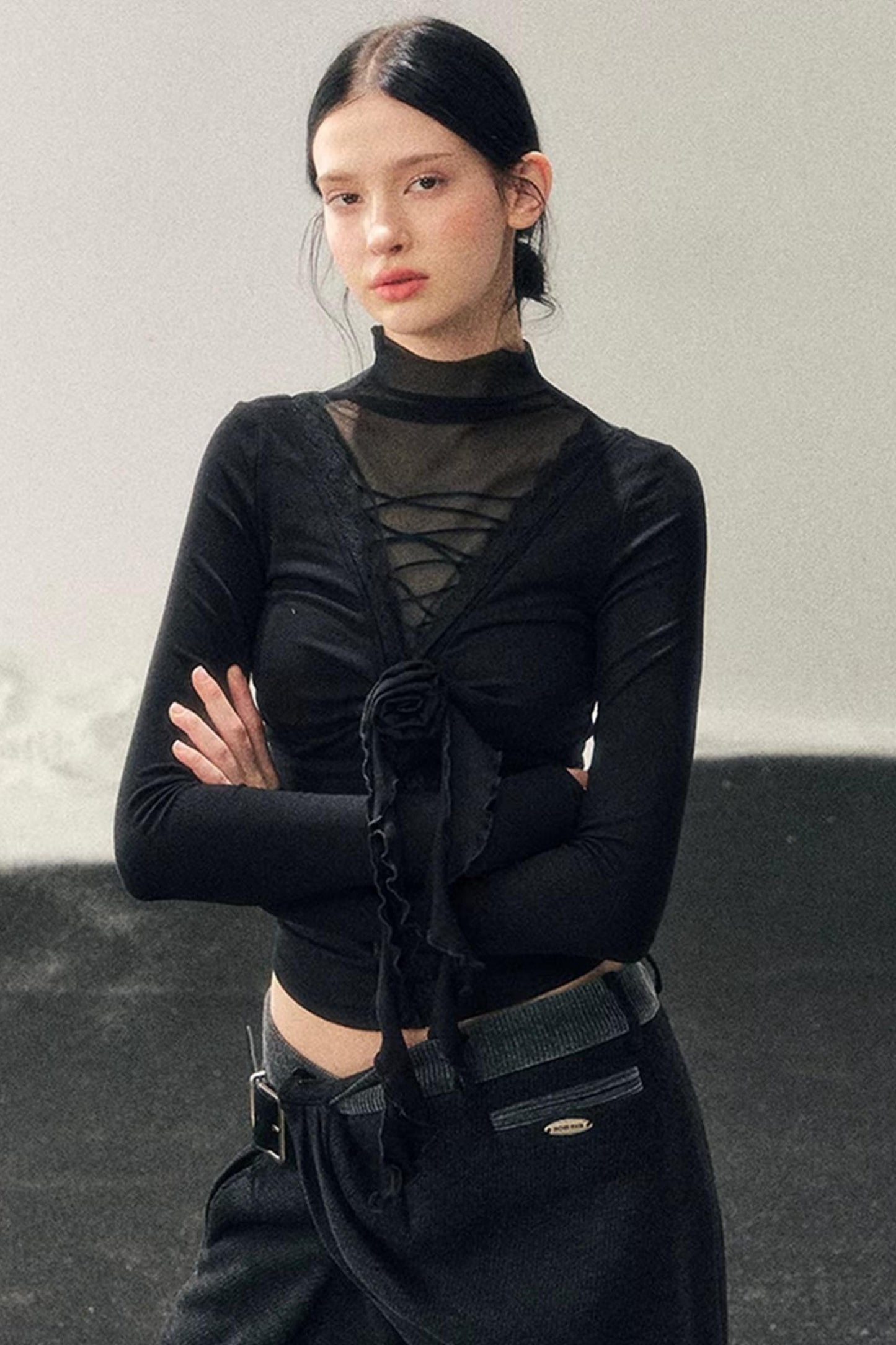 High-Neck Lace Winter Top