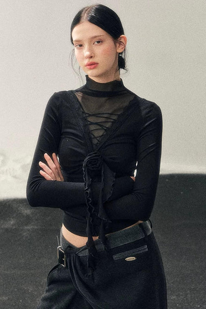 High-Neck Lace Winter Top