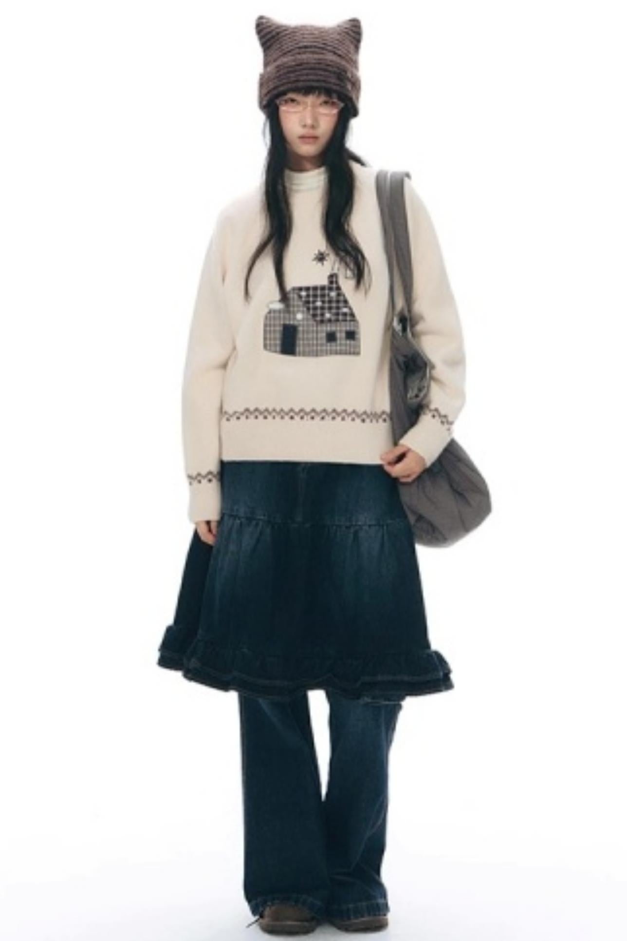 Color Block Embroidery Sweater