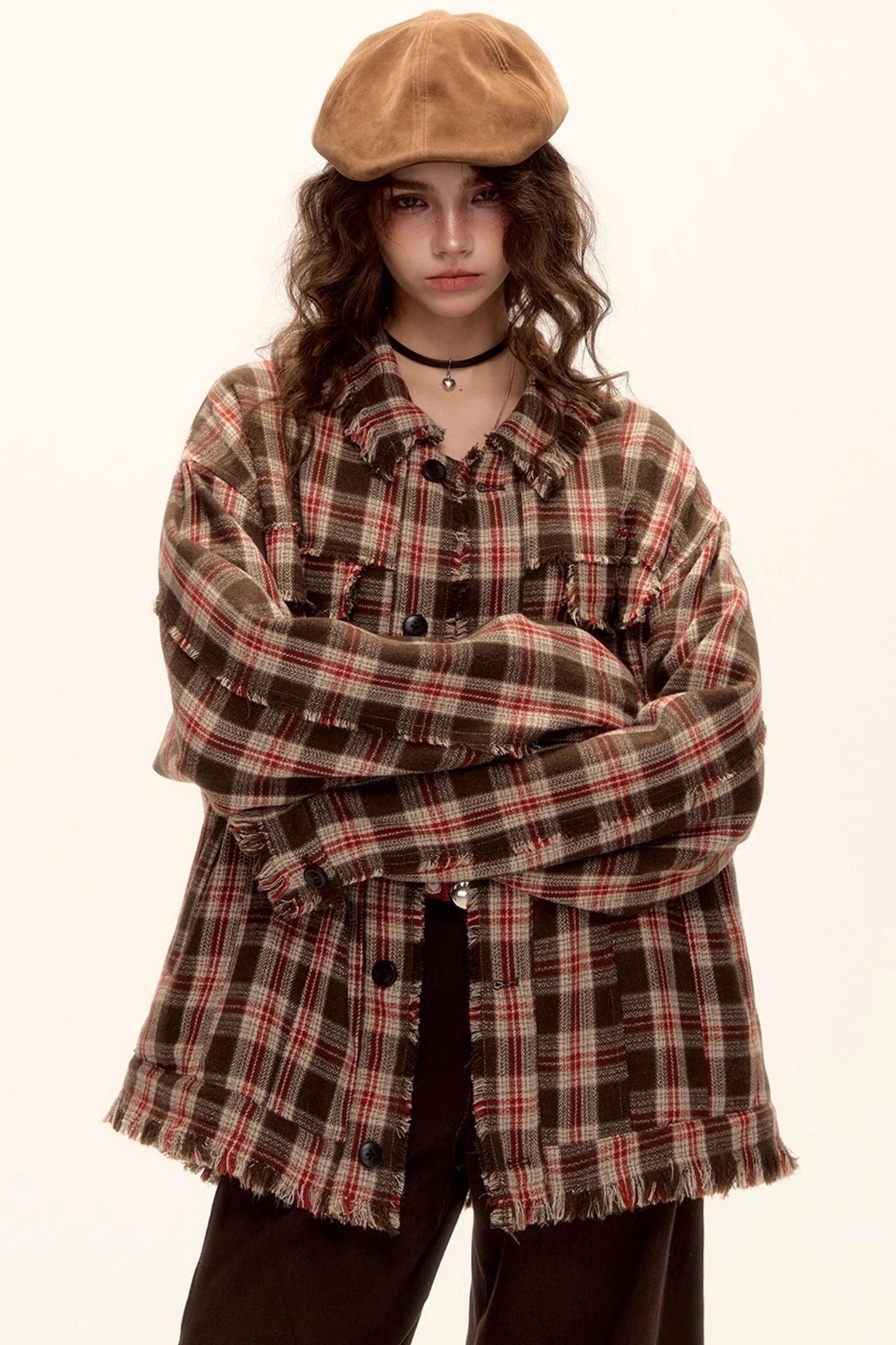 Wool Plaid Frayed Shirt
