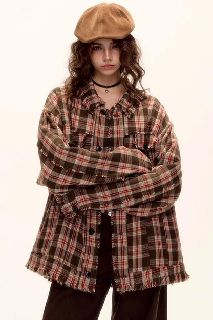 Wool Plaid Frayed Shirt