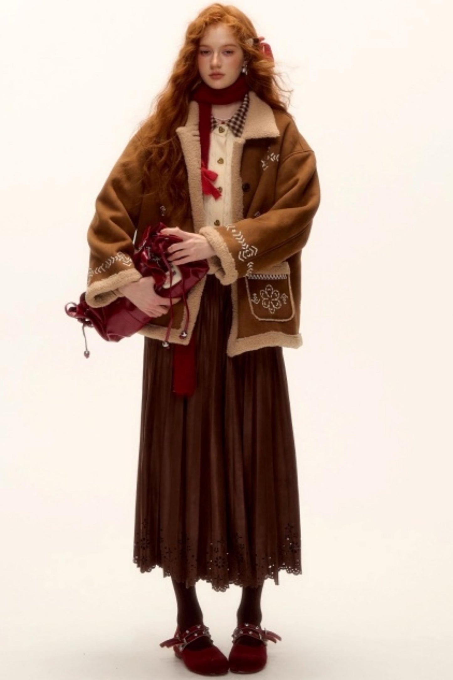 Pleated Suede Lace Skirt