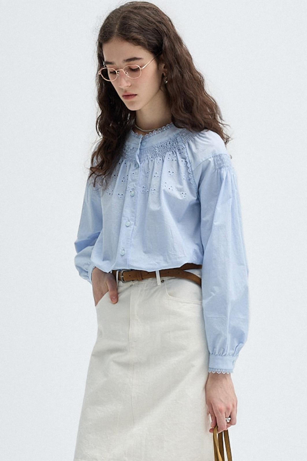 French Vintage Embroidered Cotton Shirt