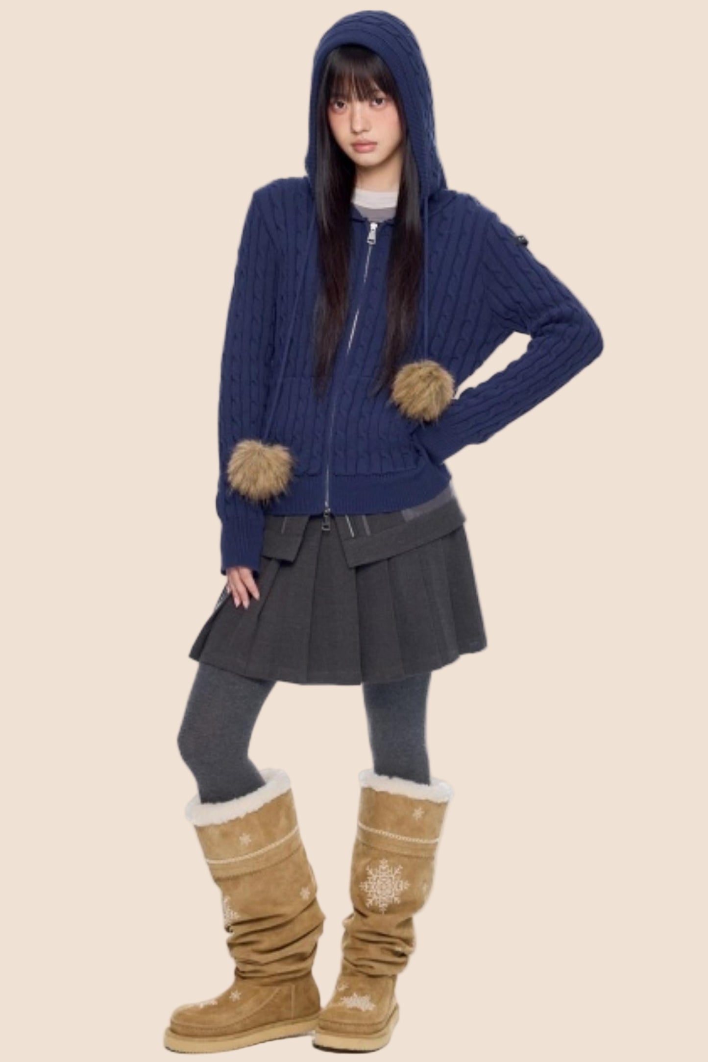Furball Twisted Knit Hooded Cardigan