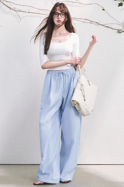 Pantaloni a Righe Color Bacca Chiaro