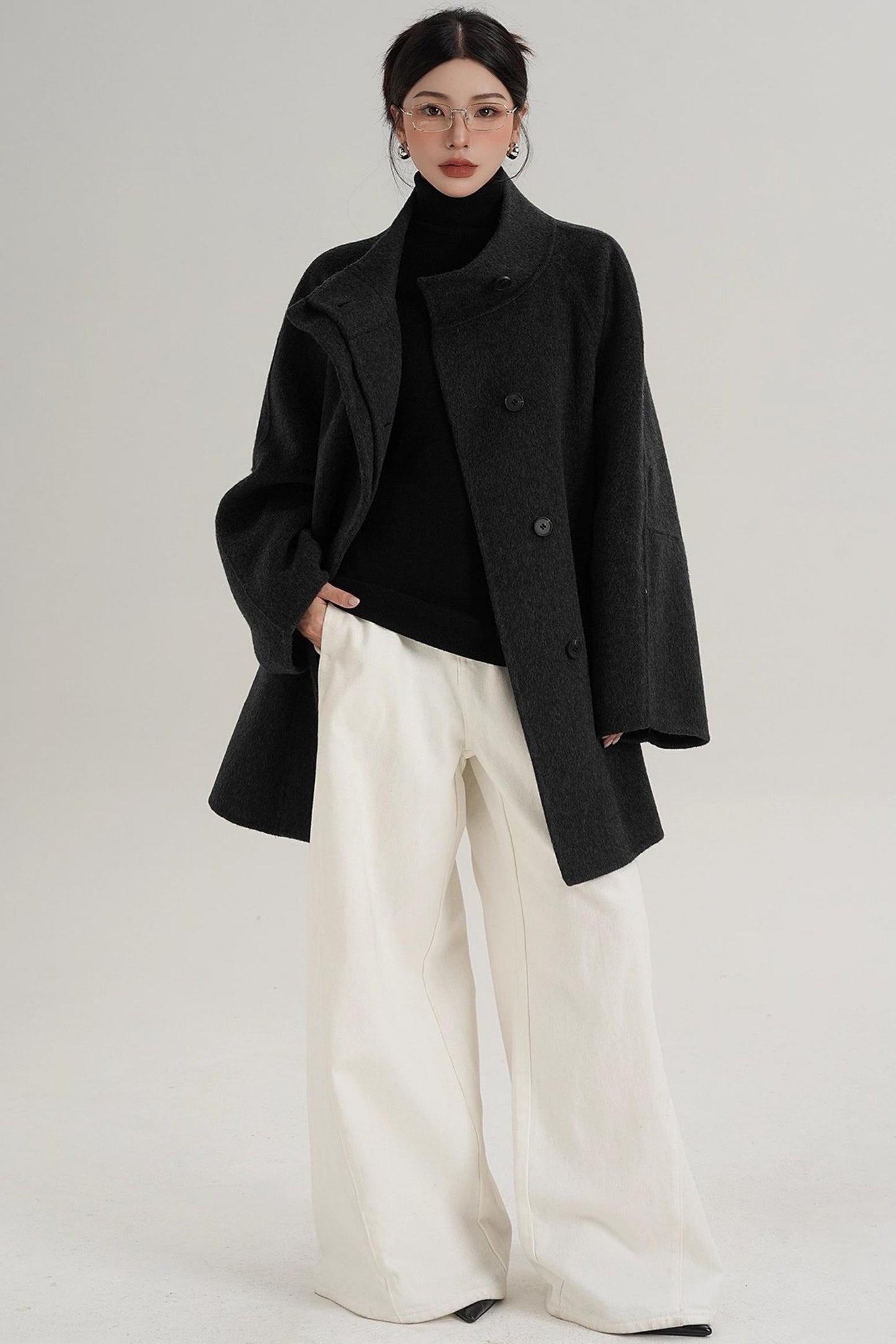 Elegant Woolen Lace-Up Coat