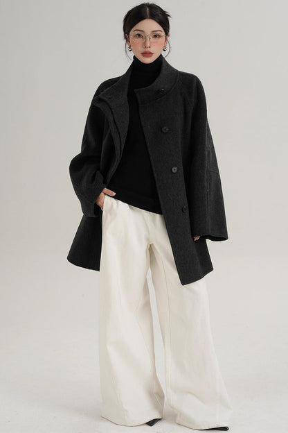 Elegant Woolen Lace-Up Coat