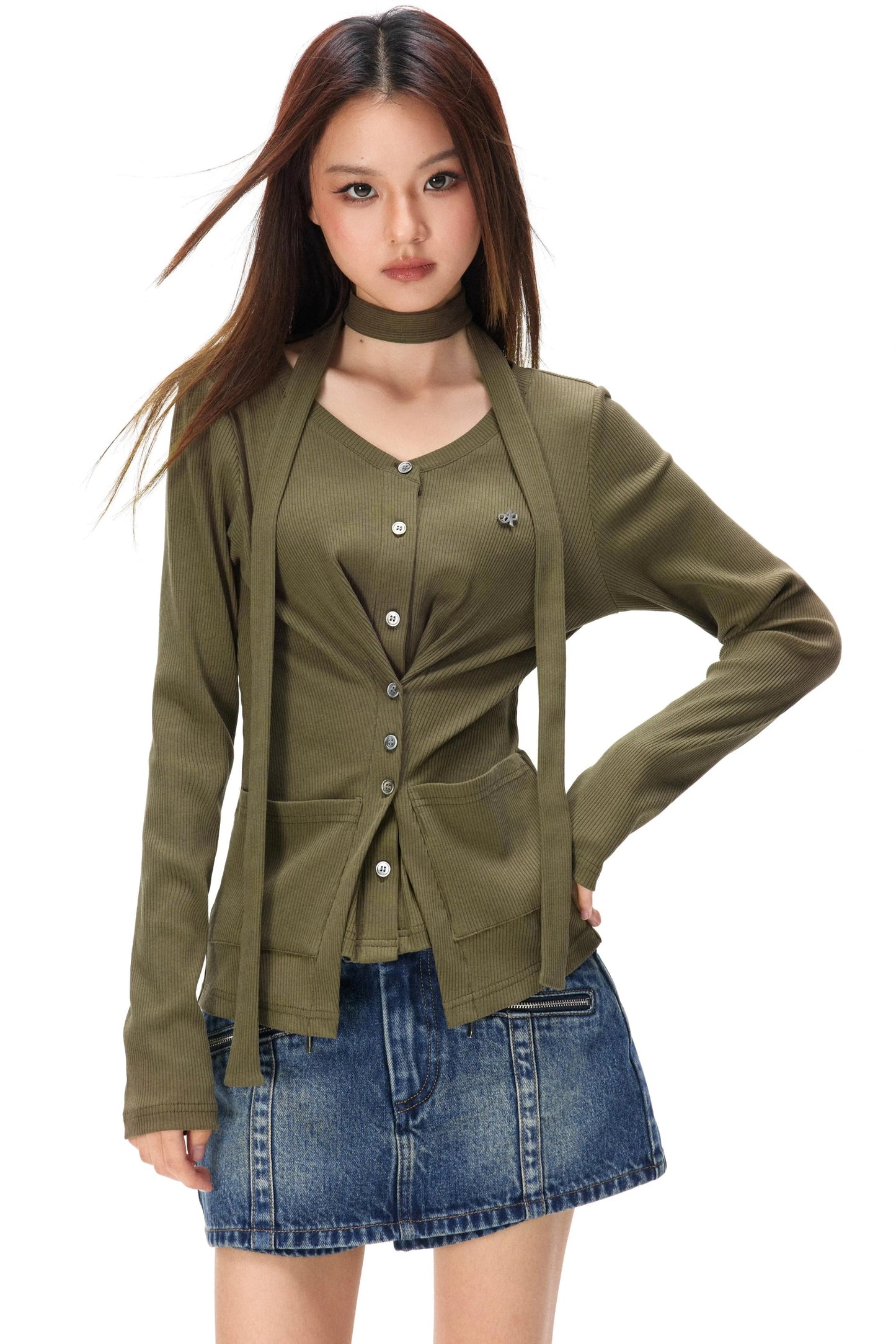 Fine Ribbed Knit Cardigan Top