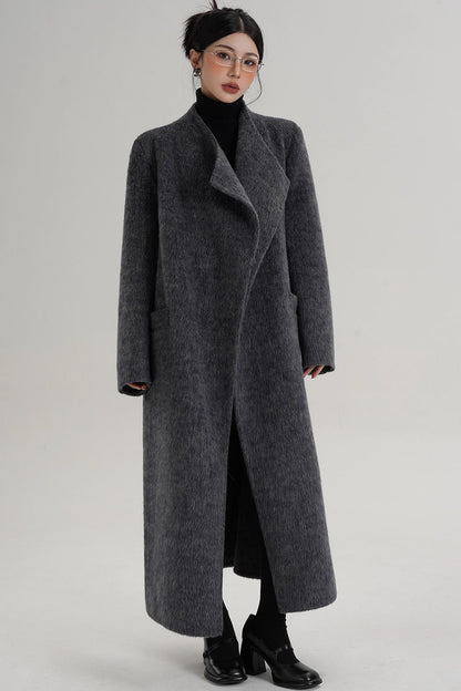 Elegant Gray-Blue Wool Coat