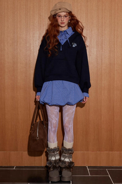 Plaid Mini Skirt Top With pants Set-Up