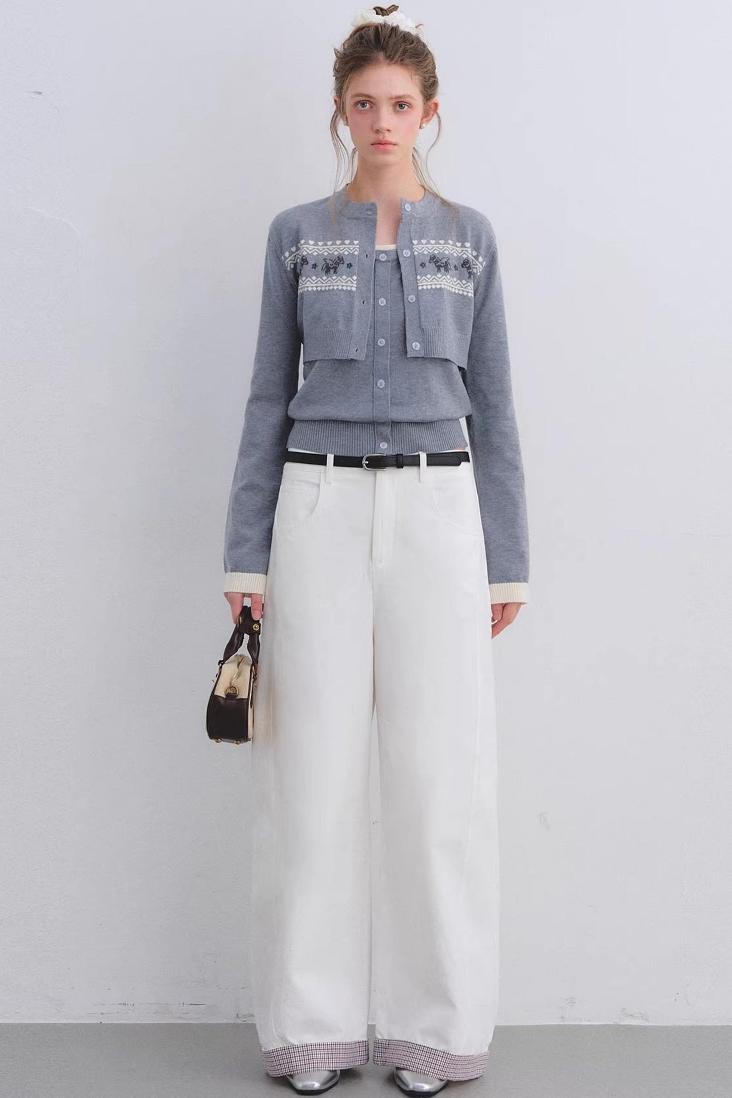 Gray Wool Cardigan Set