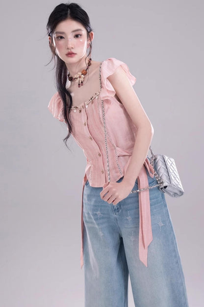 Blossom Breeze Ruffle Sleeve Tie Set-Up