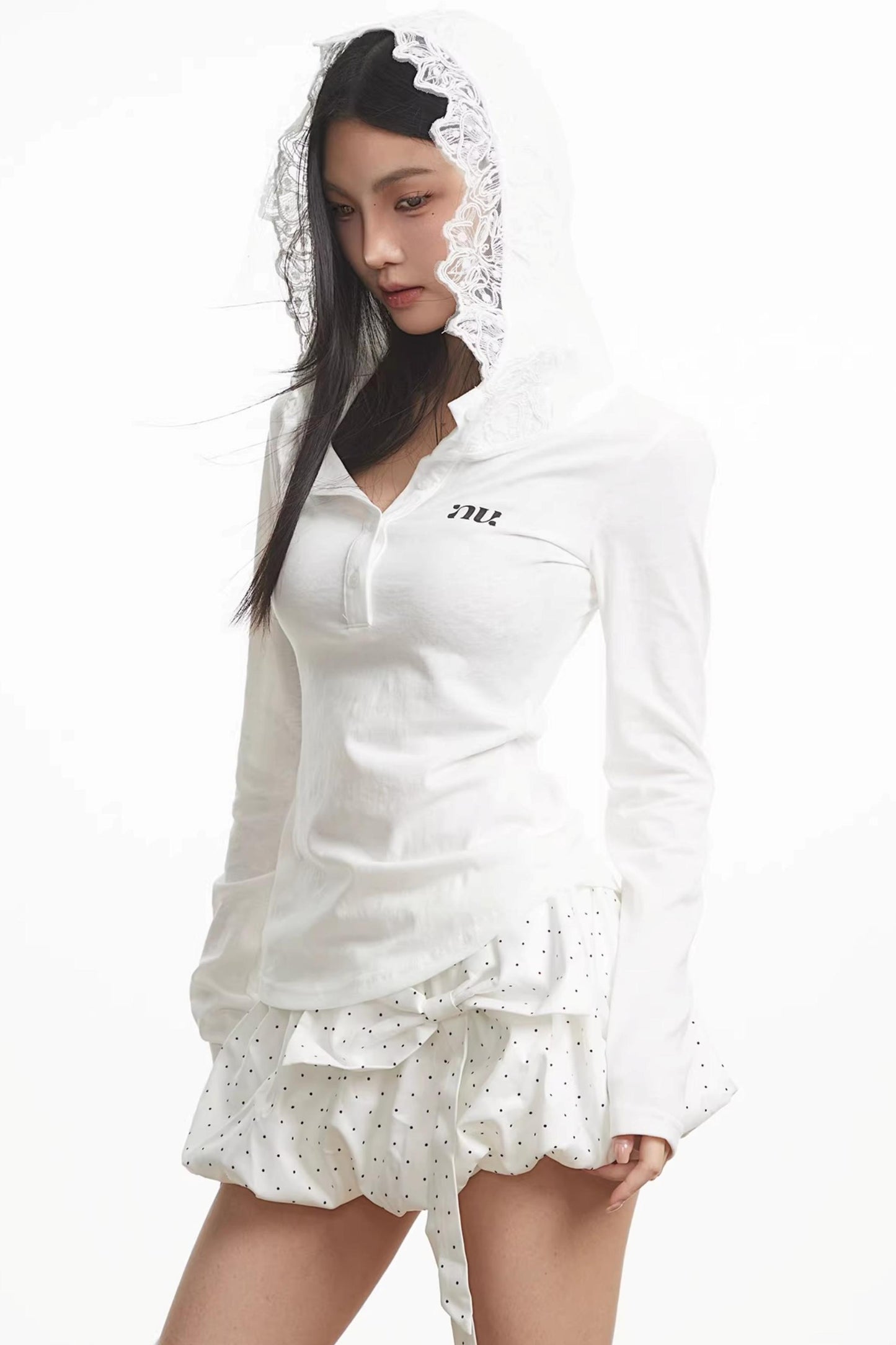 Lace Patchwork Hooded Top