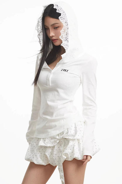 Lace Patchwork Hooded Top
