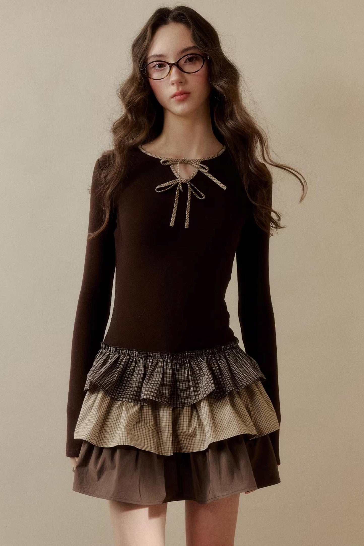 Retro Plaid Knit Tutu Skirt Dress