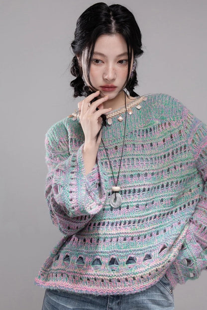 Sea Foam Wool Knit Pullover Top