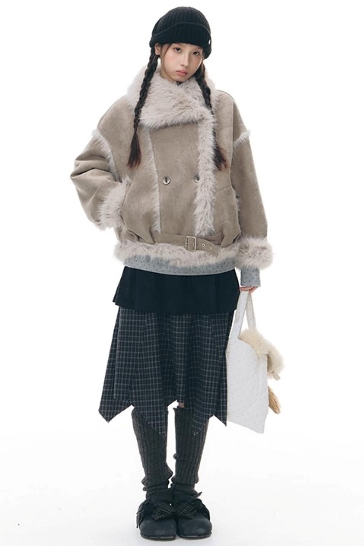 Lapel Shearling Suede Coat