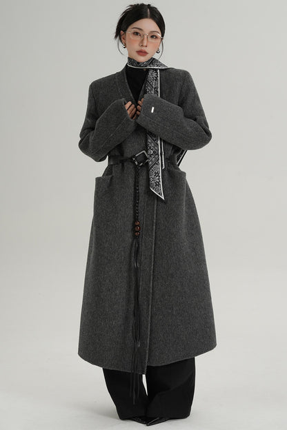 V-Neck Wool Trench Coat