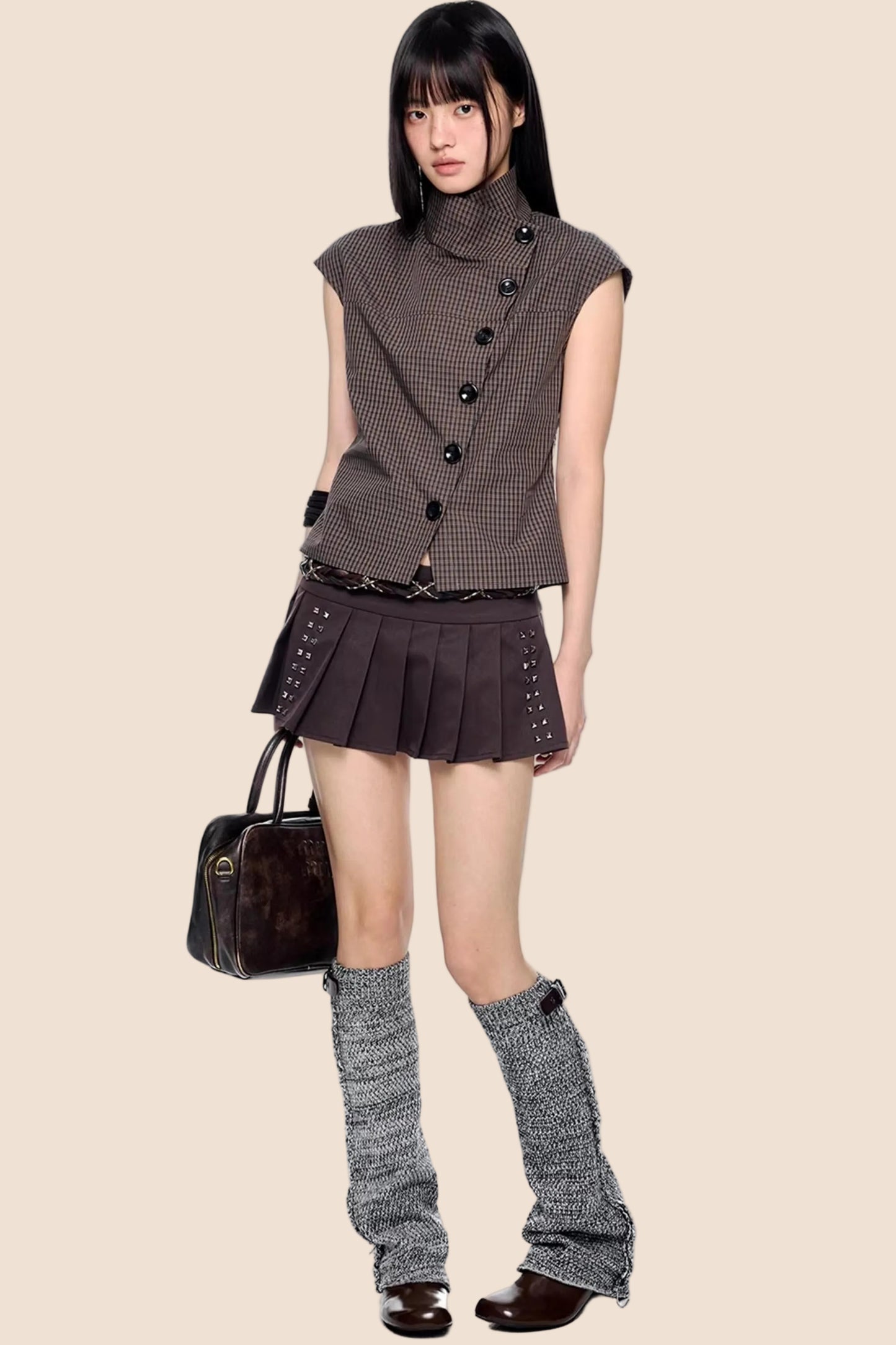 Rivet Pleated Retro Skirt