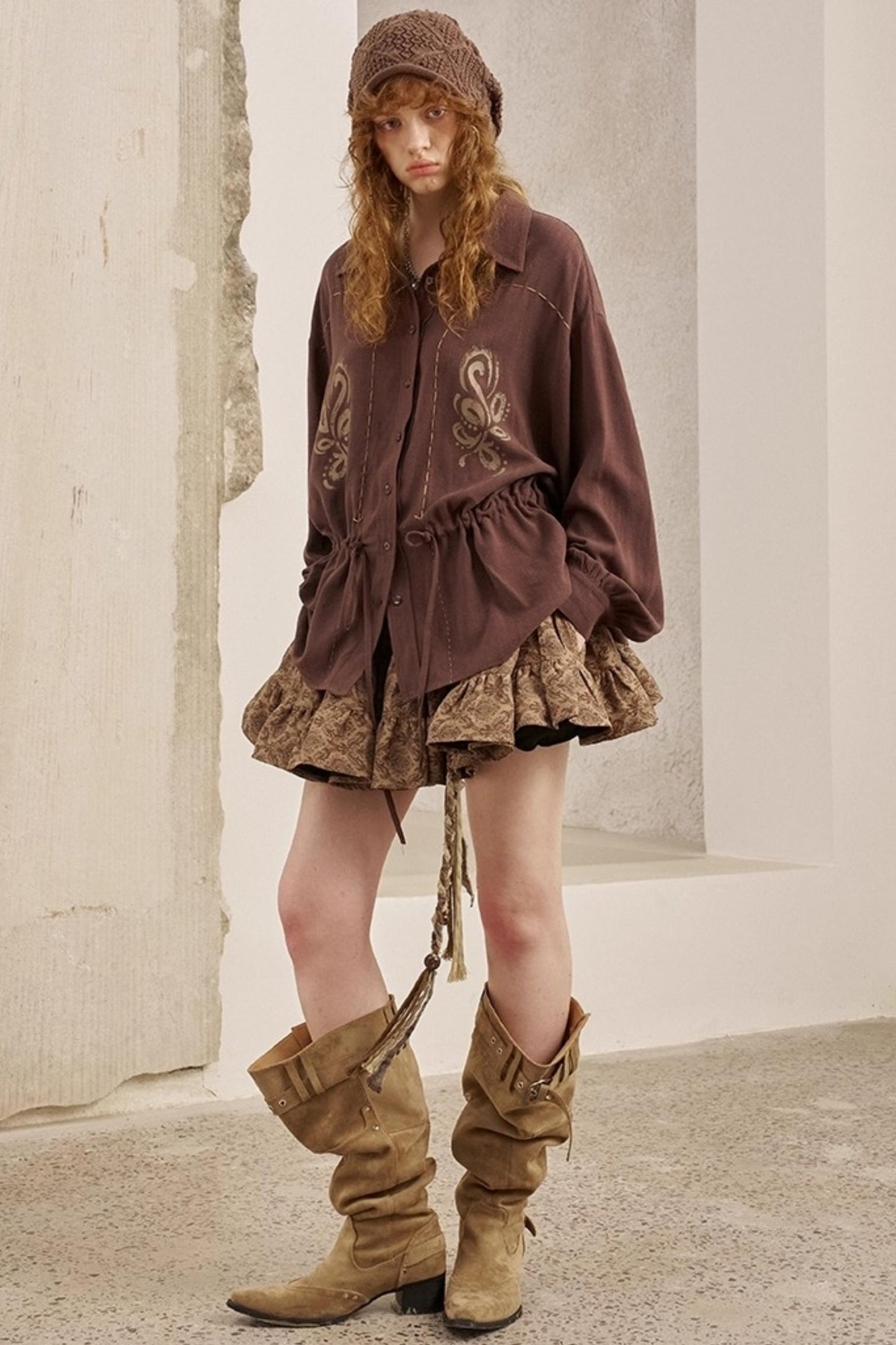 Vintage Striped Suede Embroidered Shirt