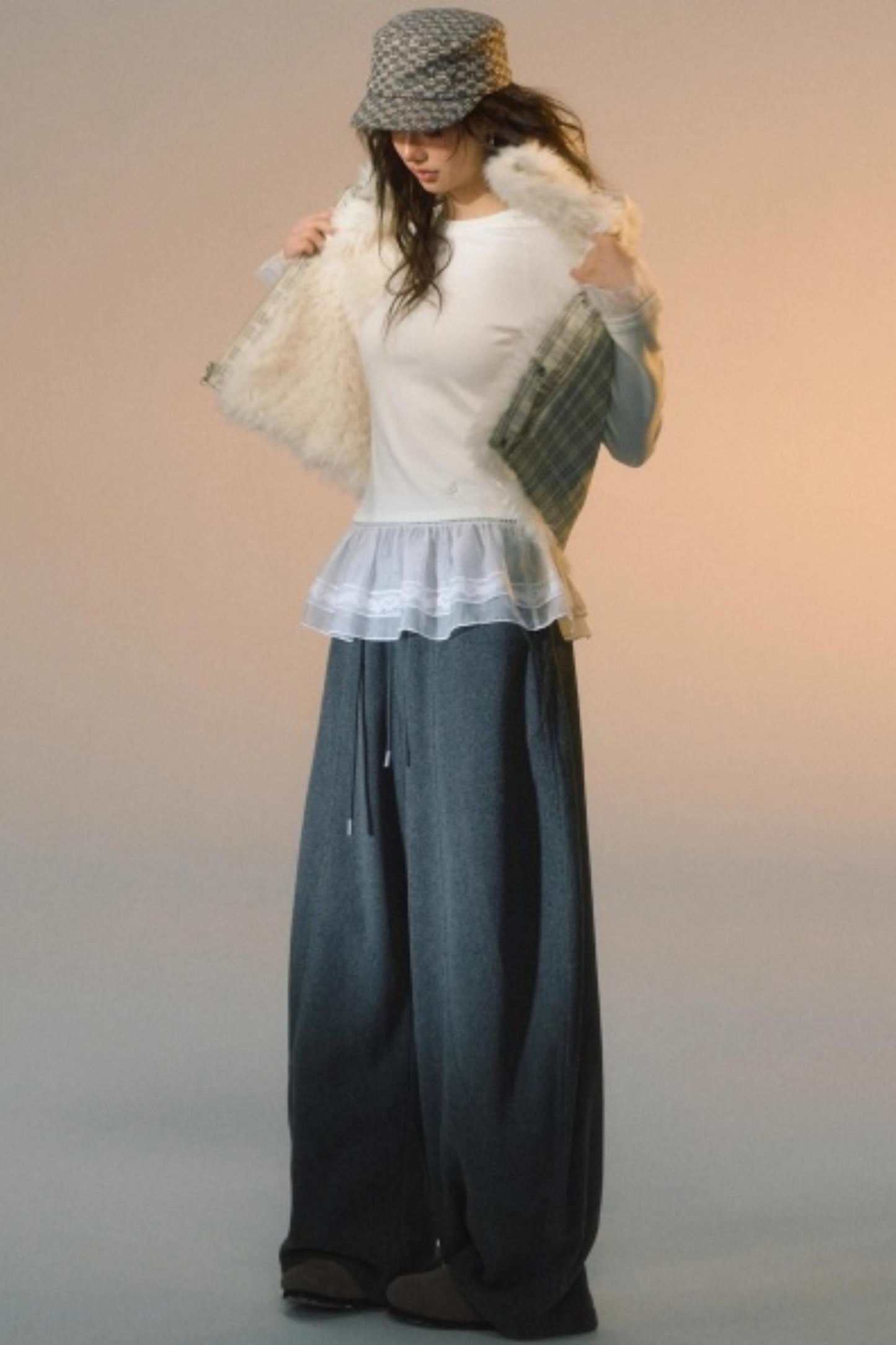 Plaid Patchwork Lamb Wool Reversible Vest