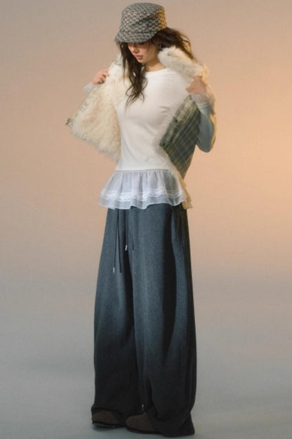 Plaid Patchwork Lamb Wool Reversible Vest