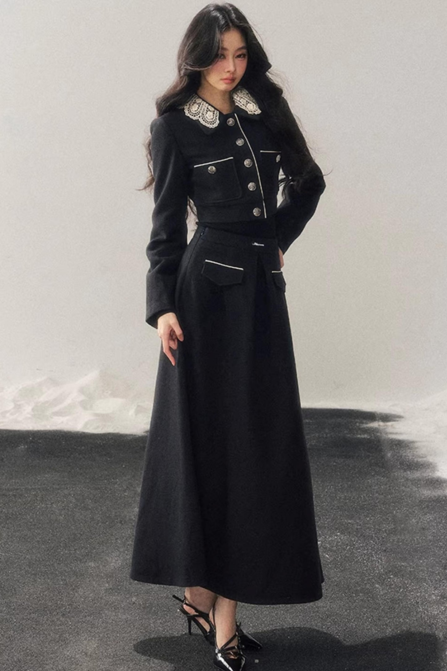 Whisper Lace Winter Suit Skirt Set-Up