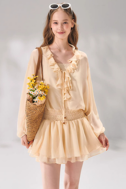 Ensemble robe en mousseline à volants et perles