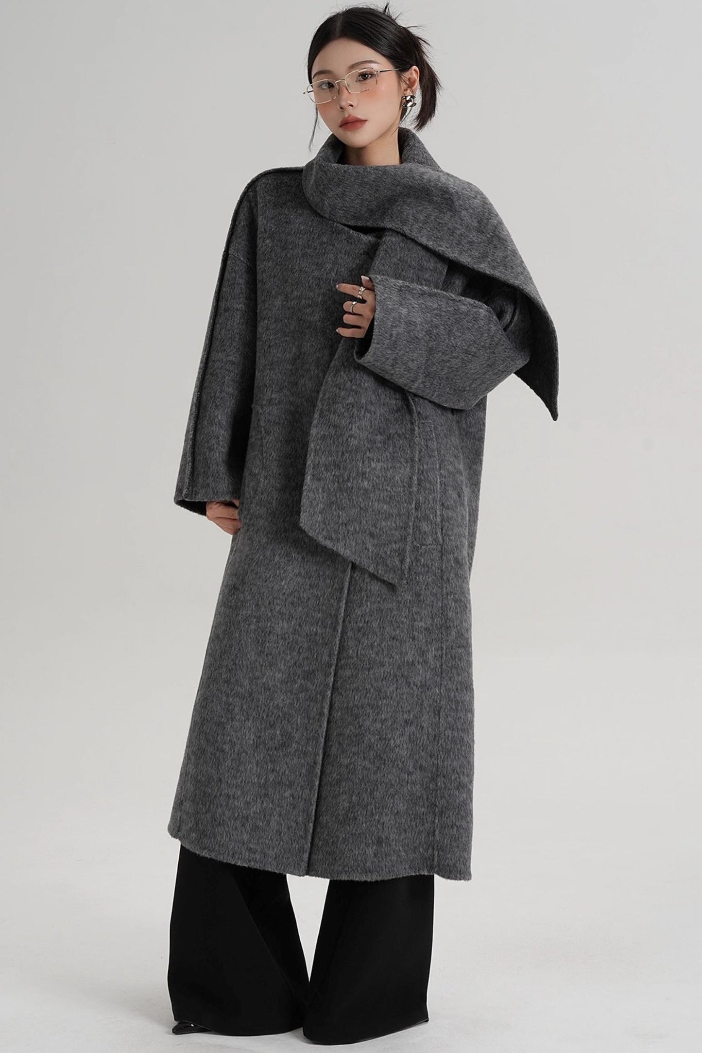 Reversible Two-Tone Scarf Wool Coat