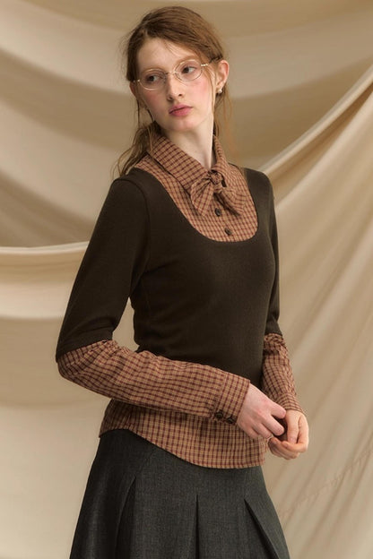 Bow Tie Plaid Slim Shirt