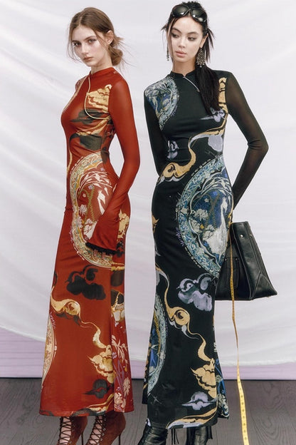 Hand-Painted Cheongsam Fishtail Dress