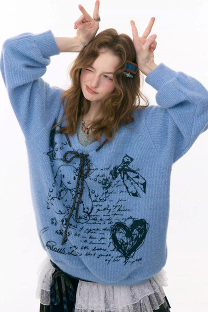 Velvet Rabbit Print Sweater