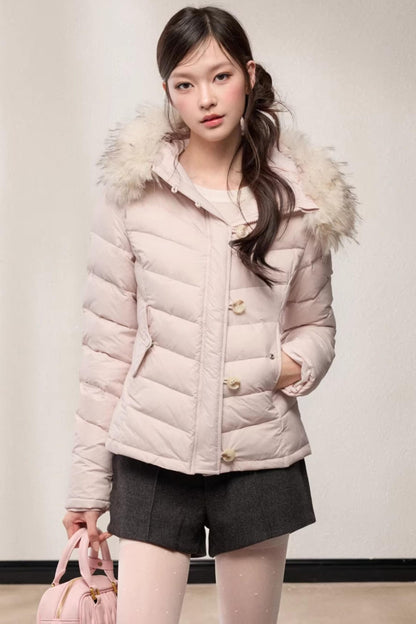 Fur Collar Hooded Slim Fit Jacket